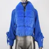 Femmes fourrure fausse CXFS mode hiver femmes décontracté col réel court chaud veste tricotée en vrac avec patte naturelle vêtements d'extérieur 230925