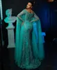 Runway Dresses Fancy Turquoise Green Prom Beaded Side Split Evening Dress Custom Made Lace Crystals Party Gown