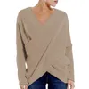 Mulheres suéteres pulôver mulheres camisola de malha outono inverno elegante v pescoço solto oversized jumper tops inclinado irregular hem lã 230925