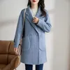 Kvinnors kostymer 2023 Autumn and Winter Suit Woolen Coat Korean Style Elegant Thicked Mid-Length Herringbone Jacket Top