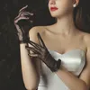 Fem fingrar handskar etikett mesh handskar transparent dot tyll fisknät bowknot full finger mittens elastic bröllop brud 230925
