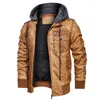 Men's Fur Coat Zipper Jacket EU Windbreaker Hooded Winter Motorcycle Size Leather Thick Men Male Fashion Brown Outwear 5XL