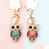 Keychains Lanyards Fashion Crystal Keychain Pendant 3D Diamond Rhinestones Drill Owl Animal Keyring Woman Bags Decoration Gift Drop De Dhomu