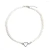 Choker RUIGE French Vintage Pearl Chain Necklace For Women Fashion Silver Color Lover Heart Simple Collar Ladies Jewelry