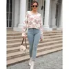 Kvinnors tröjor Autumn Winter Sweater Floral Sticked Women Pullovers Overdimensionerade mjuka kvinnliga jumper office lady mode toppar