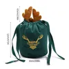 Christmas Decorations Festival Drawstring Velvets Bag Gift Box Adorable Reindeer Embroidery 594C