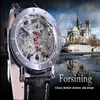 CWP 2021 Forsining Reloj Conjunto de pulsera Combinación Esqueleto de plata Mano roja Negro Cuero genuino Relojes automáticos Hombres Transparen260y