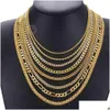 Chains Gold Chain For Men Women Wheat Figaro Rope Cuban Link Filled Stainless Steel Necklaces Male Jewelry Gift Wholesale Drop Deliv Oter4