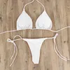 Mulheres Swimwear Sexy Bikini 2023 Sólido Mirco Define Tie Side G-String Thong Swimsuit Mulheres Bandagem Banheira Terno Brazlian Biquini