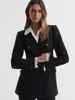 Ternos femininos 2024 preto duplo breasted lã terno casaco fino ajuste pit listrado temperamento britânico blusão