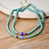 Choker Yoiumit Retro Naturstein Blau Türkis Bunte Glasur Perlen Halskette Feminin Kleines Design Halsband Kette Schmuck Geschenk