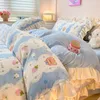 Zestawy pościeli Śliczne dziewczyny Dziewczyny dwustronny aksamitny koronkowy kołdra osłony łóżka i poduszki