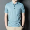 Men's Polos Solid Color Casual Polo Shirt Men Short Sleeve With Front Pocket Blue Green Summer Lightweight Cotton Poloshirt Male 3 Buttons