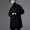 Men's Wool Woolen Coat Loose Raglan Sleeves Drop Shoulders Black Classic