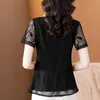 Blusas femininas camisas S-4XL verão mulheres camisa de renda retalhos manga curta crochê tops oco out bordado blusa blusa 230923