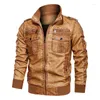 Men's Fur Coat Zipper Jacket EU Windbreaker Hooded Winter Motorcycle Size Leather Thick Men Male Fashion Brown Outwear 5XL