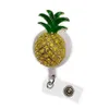 10pcs / lot porte-clés rétractable émail strass cristal jaune fruit forme d'ananas badge porte-bobine clip médical pour decorati2838