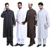 Vêtements ethniques 2pcs musulman hommes col mandarin ramadan dubaï robethobe islamique couleur unie manches longues caftan dégel et pantalon costume