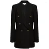 Women's Suits 2024 Black Double Breasted Wool Suit Coat Slim Fit Pit Striped Temperament British Windbreaker