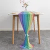 Bordslöpare Rainbow Stripes Sheer Chiffon Luxury Table Runner Dinning Table Wedding Party Printed Tabler Runners Home Decoration 230926