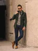 Traje de lana para hombre, abrigo corto verde, Blazer de un solo pecho con cinturón, abrigos de esmoquin, moda informal para graduación