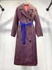 Womens Wool Blends Check loose silhouetteWomens coat vintage belt drawstring waist plus liner doublelayer long trench for women 230925