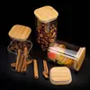 Square Glass Jar, Coffee Bean Canister, Snack Seasoning Box with Bamboo Lid, High Borocilicate Glass Canister, Sealed Food Storage Container, Kitchen Storage Can