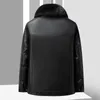 Casaco quente preto masculino de couro, jaqueta de motocicleta com gola de pele, grosso, forrado de lã, pu, couro sintético, tops, plus size, marrom