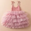 Flickans klänningar Little Girls Summer Dress for Kids Princess Birthday Party Gown Lace Sling Tutu Wedding Children Dresses Vintage Floral Clothes 230925