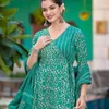 Ethnische Kleidung Salwar Kameez weiß bedruckte grüne Kurti-Hose mit Partykleid aus Dupatta-Baumwolle