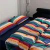 Bedding Sets Seez Full Size - 4 Piece Multi-Color Striped Reversible Duvet Cover Modern Comforter Set For All Seasons