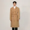Wełna męska syuhgfa podwójnie piersi wełniany płaszcz 2023 Autumn Zima zagęszczony brytyjski styl mankietowy mankiet koreański