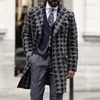 Hommes laine coréen hommes mélanges manteaux pardessus mâle hiver vêtements chauds vêtements d'extérieur Long noir blanc Plaid manteau grande taille