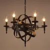 Vintage rétro bougie pendentif lumières luminaire en fer forgé Lof américain salon El lampe suspendue Bronze Luminaire navire Lamps253I