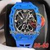 RRF 35-03 Latest version Japan Miyota NH Automatic Mens Watch Blue NTPT Carbon fiber Case Skeleton Dial Black Rubber Strap Sport Super Edition eternity Wristwatches