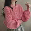 Chandails pour femmes Corée Chic Automne Français Col Rond Boucle Lâche Court Pull En Tricot Cardigan Manteau Femmes Jumper