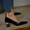 Geklede schoenen Franse zwarte puntige ondiepe mond dikke hak hoge dames kralen instappers elegante mid party bruiloft schoen