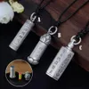 990 Pure Sterling Silver Shurangama Mantra Buddha Tube Locket Necklace Pendant Retro Buddhist Six Words Mantra Amulets Storage Ope253F