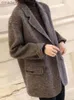 Cappotti e giacche da donna in misto lana da donna Cappotto invernale allentato in lattice casual da donna Tasche monopetto Cappotto di lana da donna moda coreanaL230926