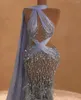 Robes de piste gracieuse lavande sirène bal dentelle plumes robe de soirée sur mesure Illusion avec robe de soirée portefeuille