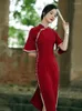 Roupas étnicas Vestido Chinês Vermelho Casar Qipao Vestidos de Noite Algodão Cheongsam Ano Festivo Cheongsams Modern China