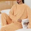 Women's Sleepwear Solid Color Women Pajama Set Winter Pink Fleece Velvet 2 Piece Pant Home Suit Fluffy Korean Cute Warm Sleep Night Wear