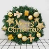 Decorative Flowers 30cm Christmas Red Wreath Merry Xmas Star Garland Gold Ornament Hanging Front Door Decoration Year Navidad Home Party