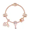 Pulsera con cuentas de globos románticos de oro rosa con hebras, pulsera con colgante de corazón con incrustaciones de diamantes para chica a la moda diy 2233