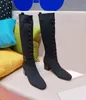 Bottes longues pour femmes, chaussettes tricotées élastiques à la mode, chaussures à talons hauts, spectacle de fête de mariage, respirantes, Slim Fit, chaussures Martin, boîte cadeau 35-40