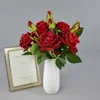 Vente en gros chaude 3 têtes artificielle velours Rose unique Brounch tige saint valentin cadeau parfait fleurs Bouquet Faux mariée mariage Bouquet rouge blanc bleu Roses