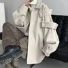 Womens Wool Blends Streetwear Woolen Coat Mens Women Autumn Winter Minority Lapel Jacket American Retro Loose Casual Asymmetrical 230925