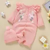 Rompers 0-18m暖かいベビー服ニットロンパー刺繍生まれ幼児幼児の少年長いスリーブジャンプスーツハット秋の冬服230925