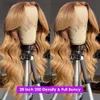 Peruansk mjukt hår Glueless Honey Blonde Body Wave Spets Front Wig 13x4 Färgad spets främre mänskliga hår peruker HD Syntetisk spetsstängning Perk 250 Densitet