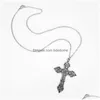 Pendant Necklaces Fashion Vintage Cross For Women Men Gift Punk Gothic Hip Hop Jewelry Choker Wholesale Drop Delivery Pendants Dhvnt